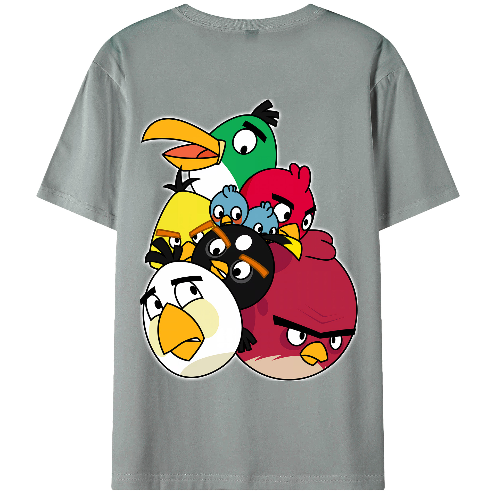 （画像用） Angry Birds アングリーバード 綿100％ メンズ半袖Tシャツ（バックプリント） 通気性